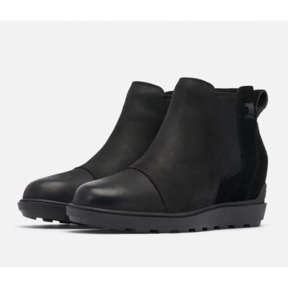 SOREL Women's Evie II Chelsea Boots 8.5 Black Leather Waterproof New Wedge
